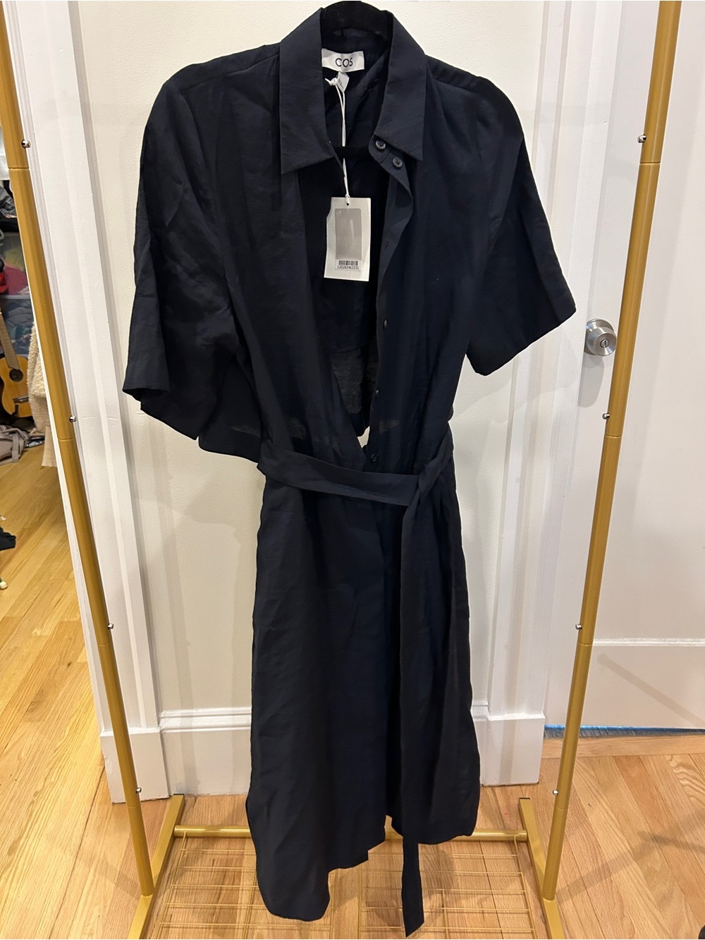 COS Womens Belted Short Sleeve Midi Dress US Size Medium Black NEW Career